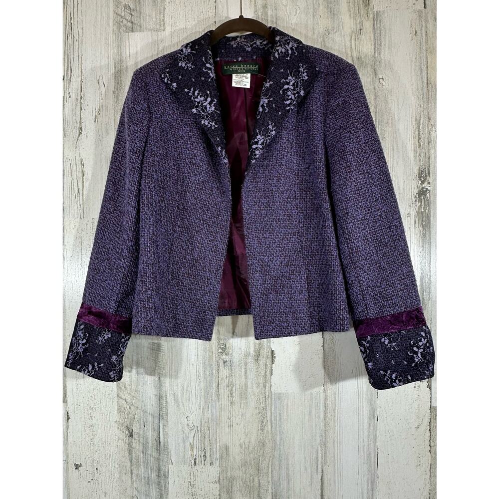 Harve Benard Blazer Purple Tweed Lace Wool Blend Size 10 Petite Vintage